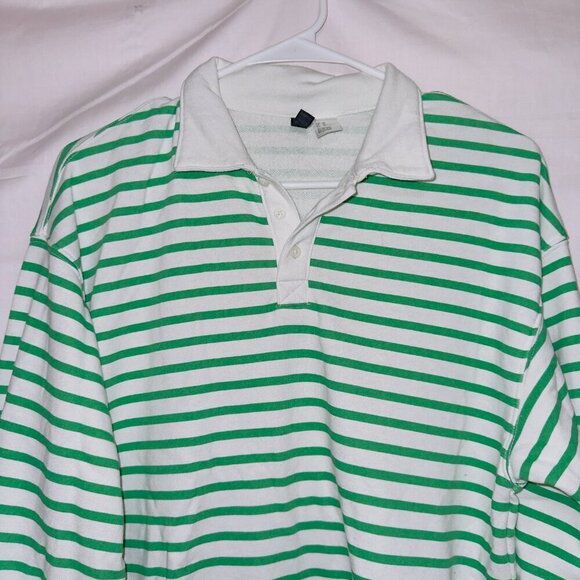 H&M Divided Green White Striped Long Sleeve Collared Top women's size XS - Picture 4 of 7